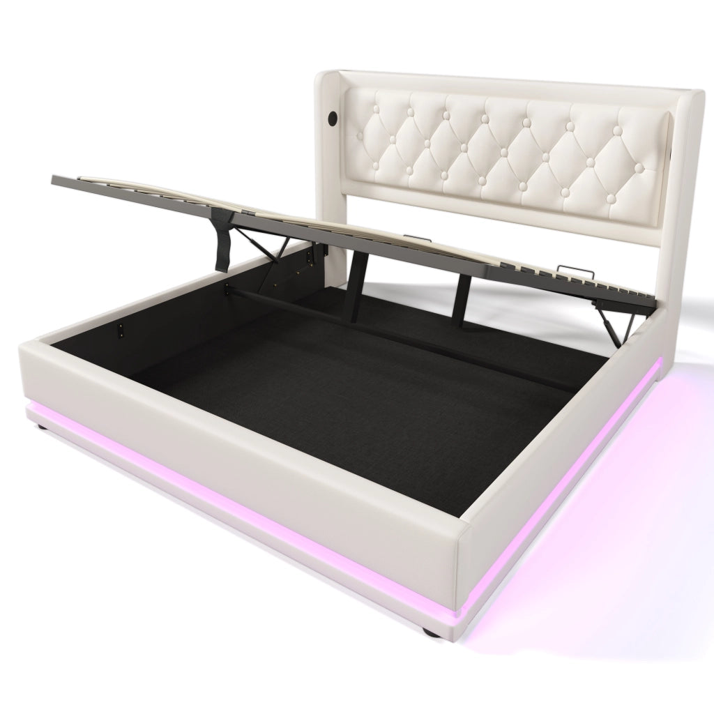 Letto matrimoniale contenitore 180x200 cm bianco in PU
