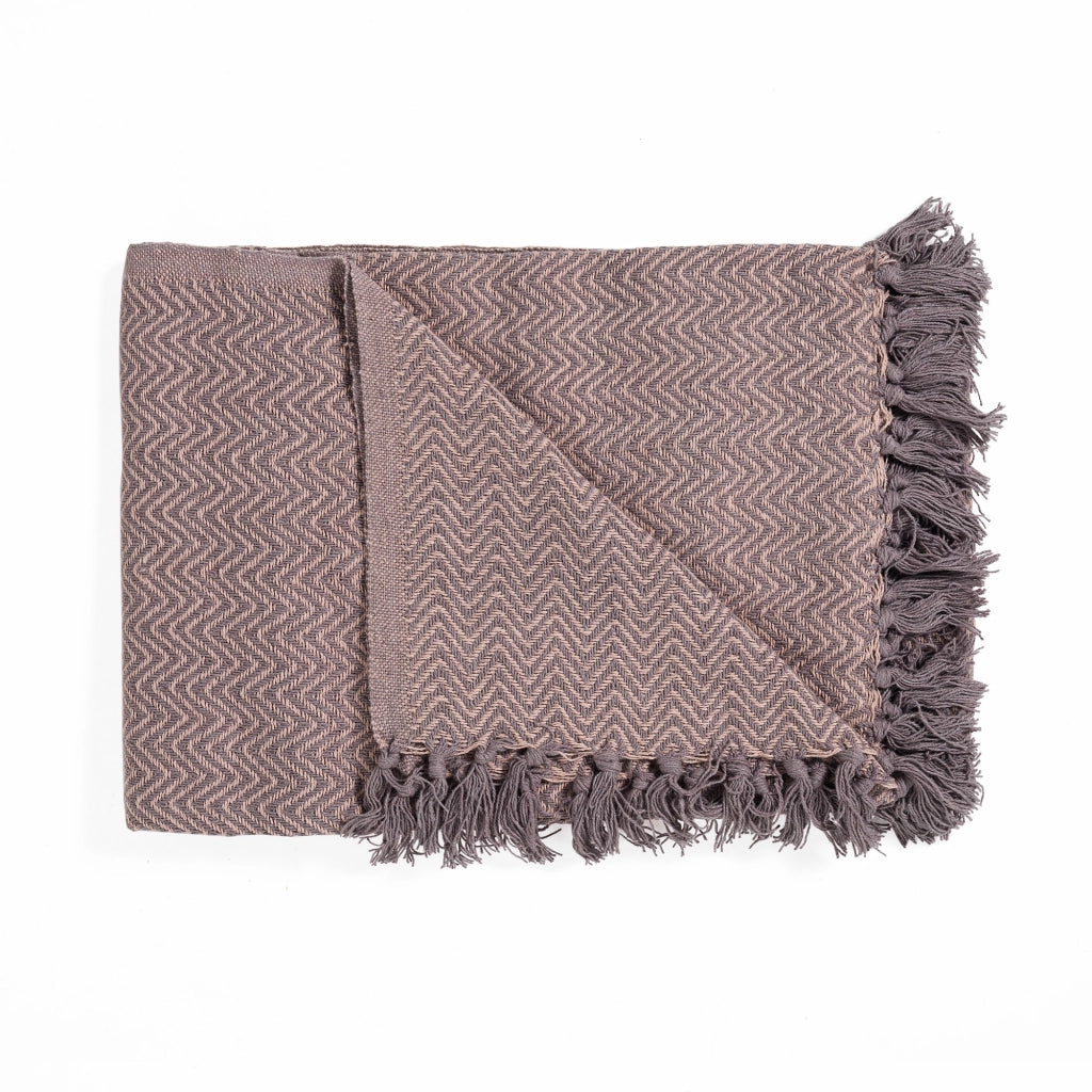 Plaid in cotone grigio e rosa cm. 135 x 190