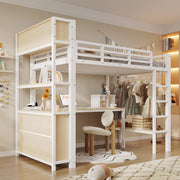 Letto a soppalco 90x200 cm con scrivania, appendiabiti e ripiani bianco