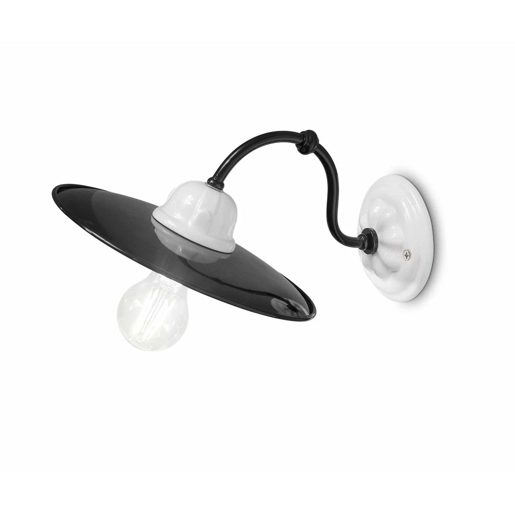 Applique Classica Potenza Ferro E Ceramica Nero E Decorata Lucida 1 Luce E27
