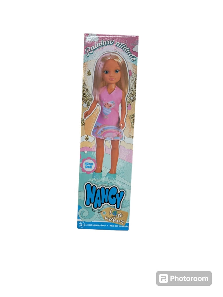 Bambola,Nancy Love Nature Rainbow attitude,bambola capelli biondi vestito rosa 42 cm,Famosa,Eta 3+