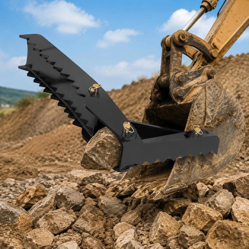 Excavator Thumb 81.3 Cm, Tooth Thickness 12.7 Mm, Robust Excavator Thumb, Welded Thumb Attachments, Black Steel, Mechanically Adjustable Thumb For Backhoe Excavators