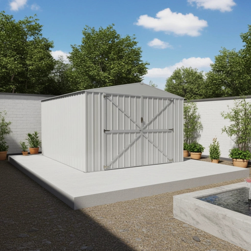 Box in Acciaio Zincato garage deposito attrezzi 360x514cm x h2.32m - 320KG - 18,5mq - BIANCO