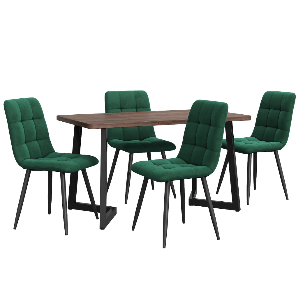Set tavolo da pranzo con 4 sedie in velluto, noce e nero