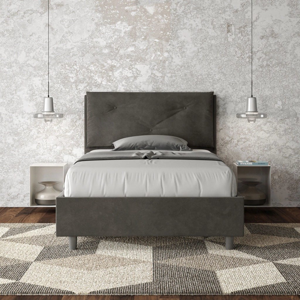 Letto 1 Piazza E Mezzo 110x190 cm con Rete Imbottito in Microfibra Appia Large Grigio