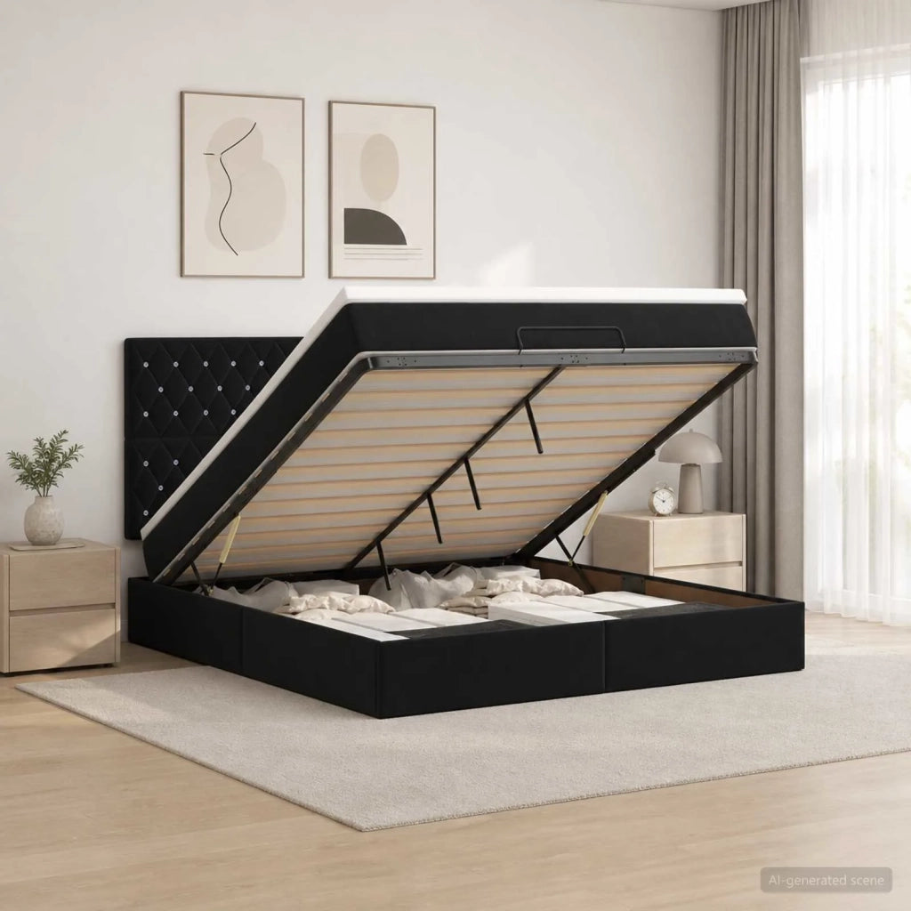 Letto Ottomano con Materasso e LED Nero 140 x 190 cm Velluto 3458231