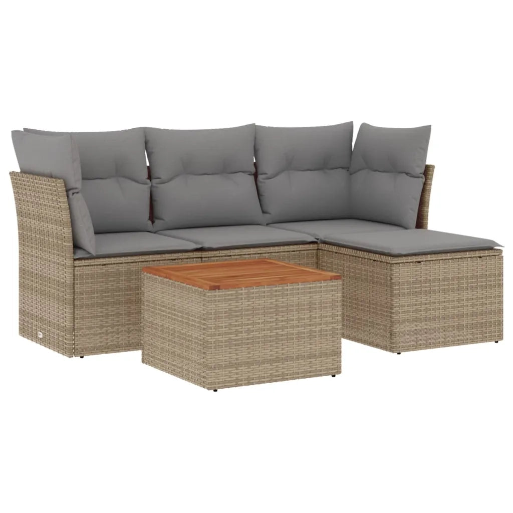 Set Divano da Giardino 5 pz con Cuscini Beige Misto Polyrattan