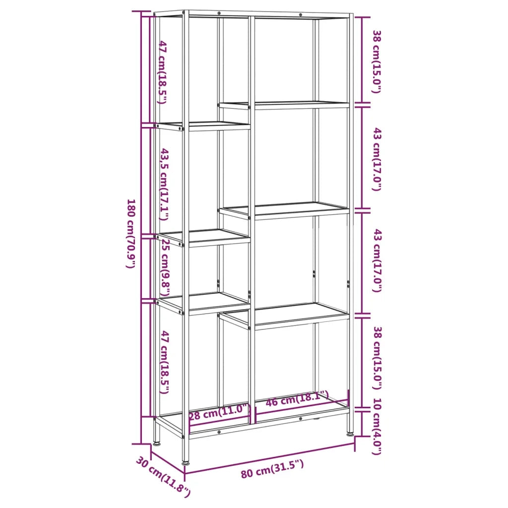 Scaffale per Libri 80x30x180 cm Acciaio e Legno Multistrato