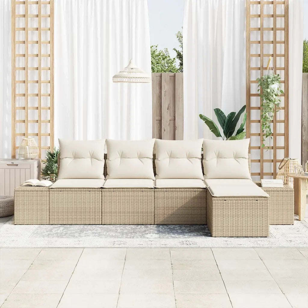 Set Divano da Giardino 5 pcs Beige e Crema polyrattan 3355690