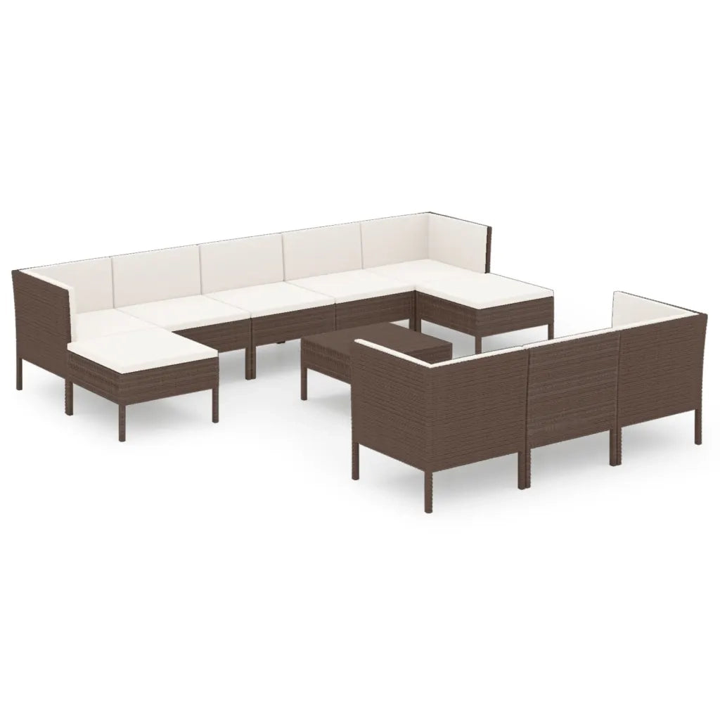 Set Divani da Giardino 11 pz con Cuscini in Polyrattan Marrone 3094583