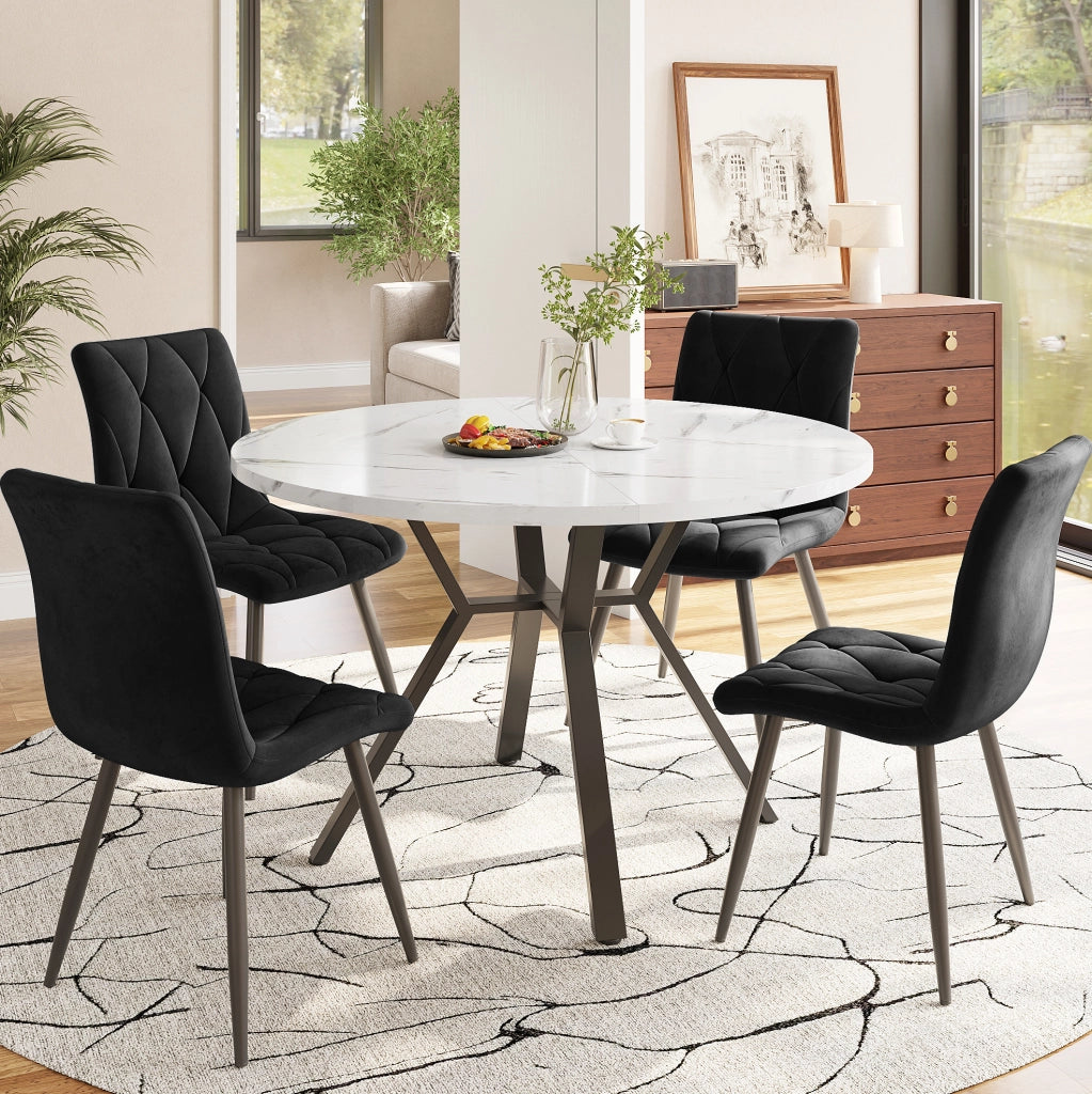 Set tavolo rotondo con 4 sedie MDF effetto marmo