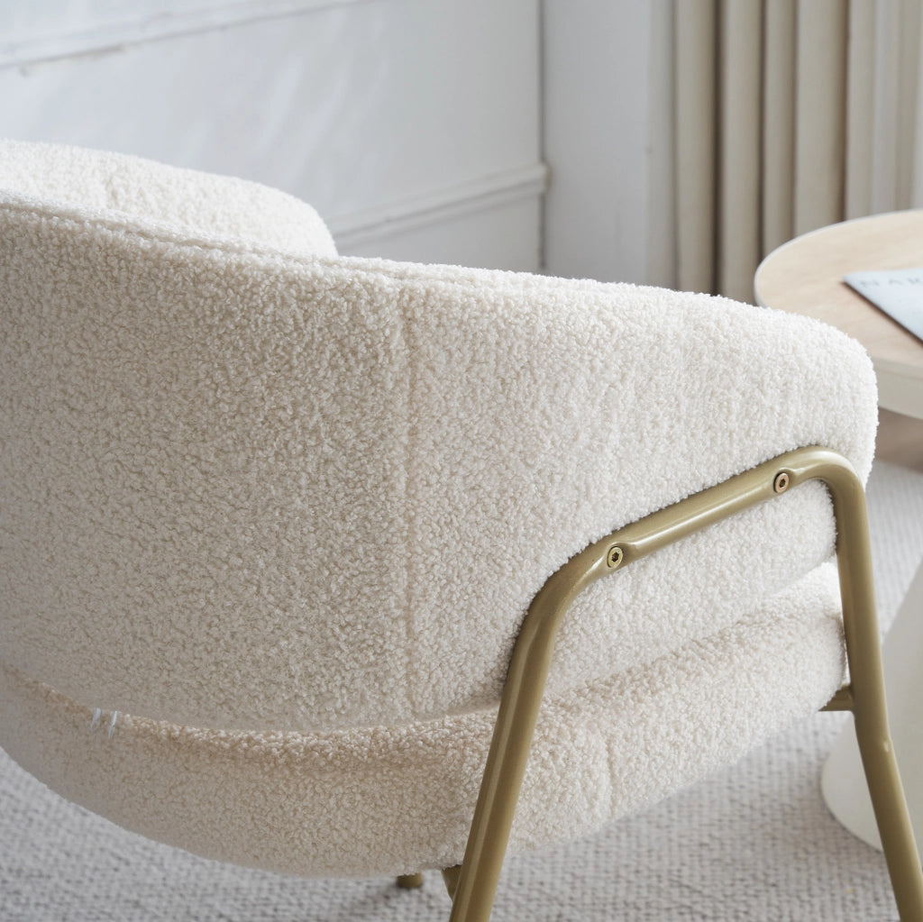 SEDIA DA PRANZO Bianca in fleece con gambe dorate