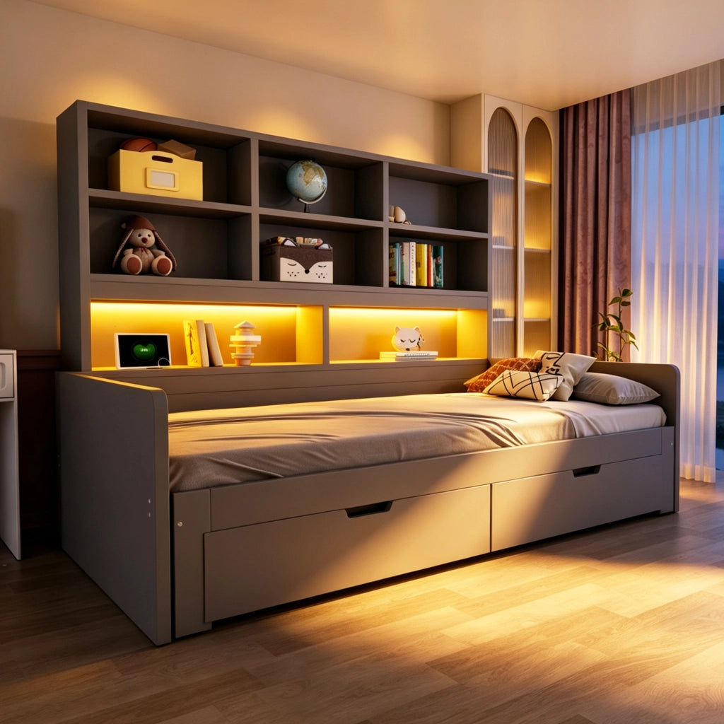 letto multifunzione mdf grigio 90 x 200 cm
