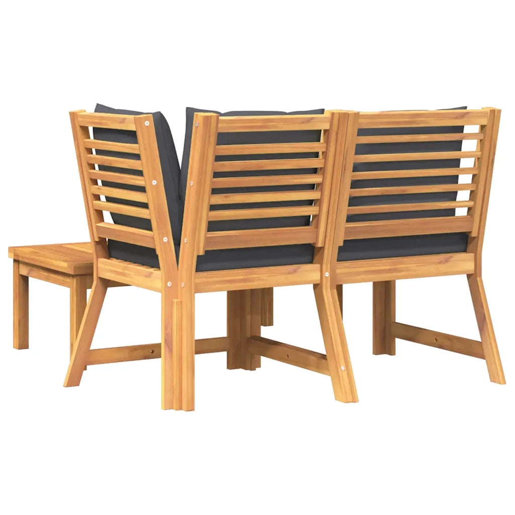 Set Divani Giardino 3pz Cuscini Grigio Scuro Acacia Massello
