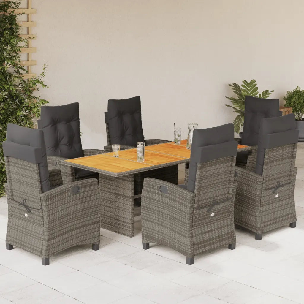 Set da Pranzo da Giardino 7 pz con Cuscini in Polyrattan Grigio 3212710