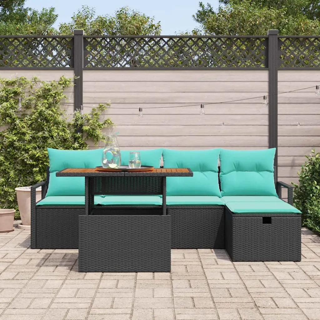 Set Divano da Giardino con cuscino 6 pcs Nero polyrattan 3359994