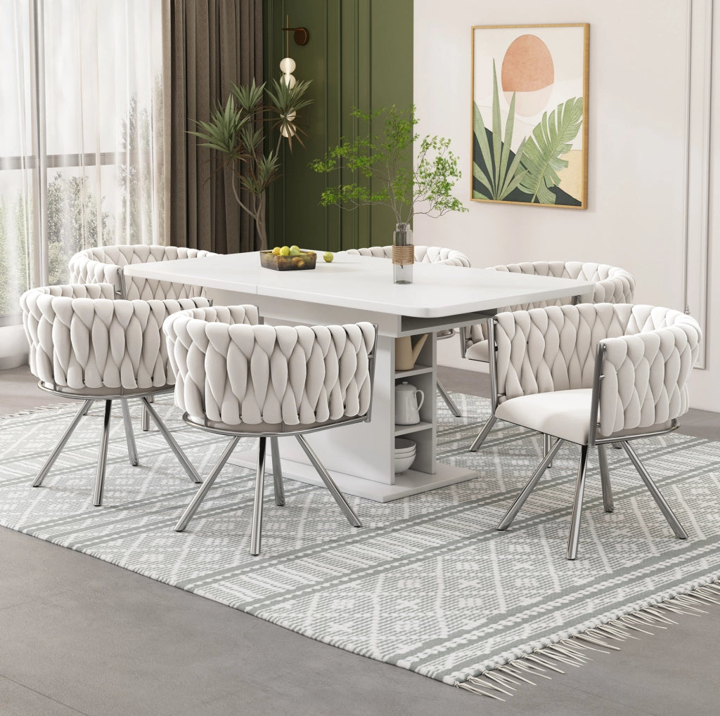 SEDIA DA PRANZO Girevole 360° in velluto Beige/Silver Set da 4 pezzi