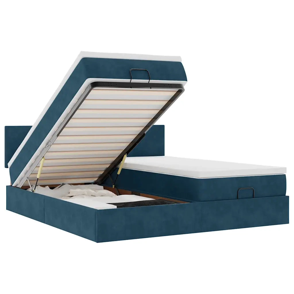 Pouf Letto con Materassi e LED Blu Scuro 200x200cm Velluto 3312915