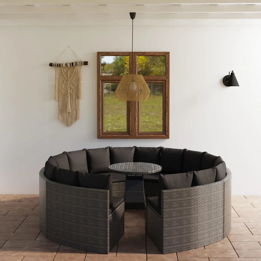 Set Divani da Giardino 9 pz con Cuscini in Polyrattan Grigio