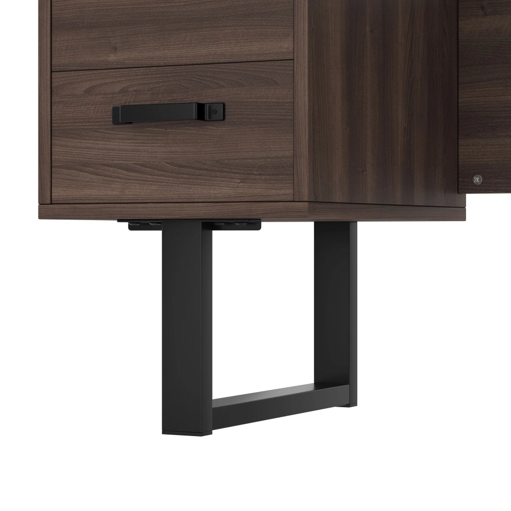 Scrivania da ufficio 135x54 cm con 2 cassetti e vano portadocumenti; MDF e metallo nero/marrone