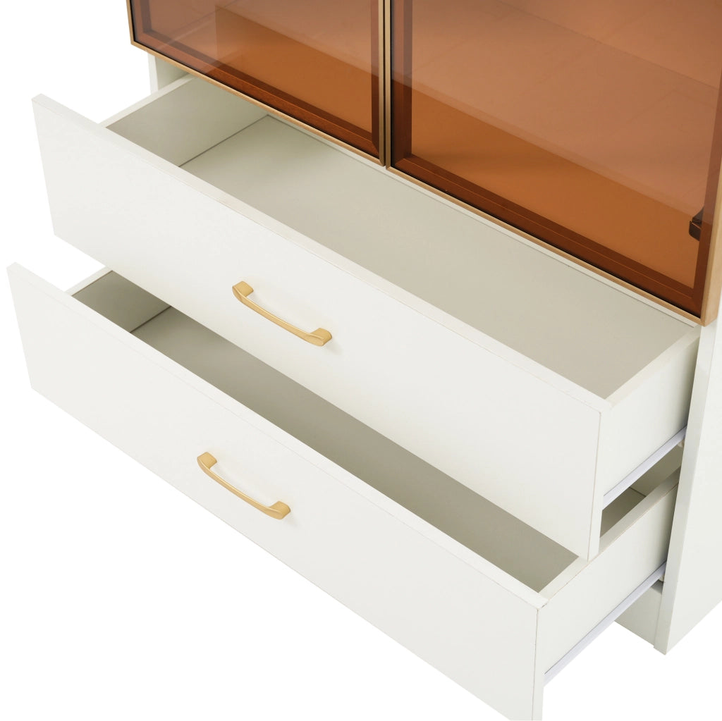 Mobile bagno alto in MDF bianco con ripiani aperti e vetro temperato