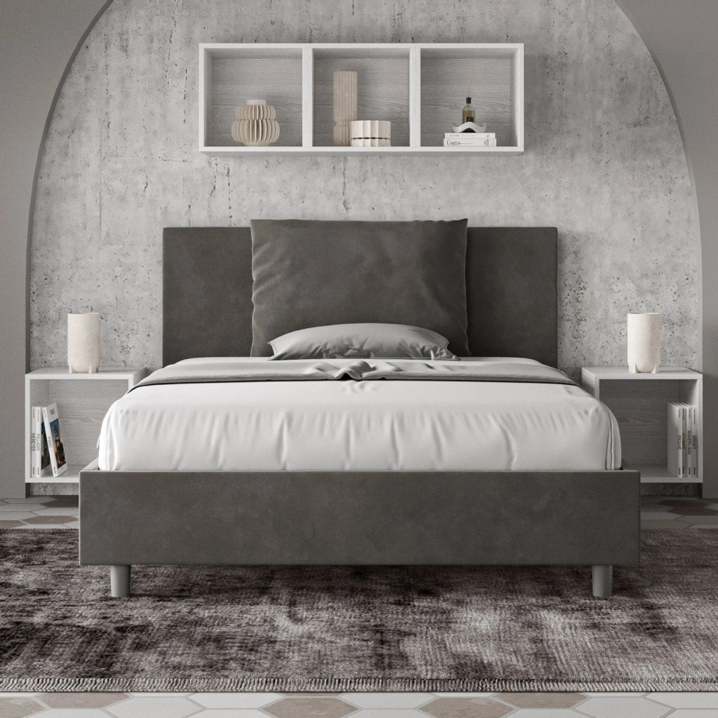 Letto Matrimoniale Francese 150x200 cm con Rete Antea Grigio