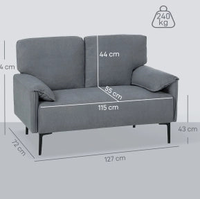DIVANO 2 posti 127 cm Grigio con 2 cuscini schienale