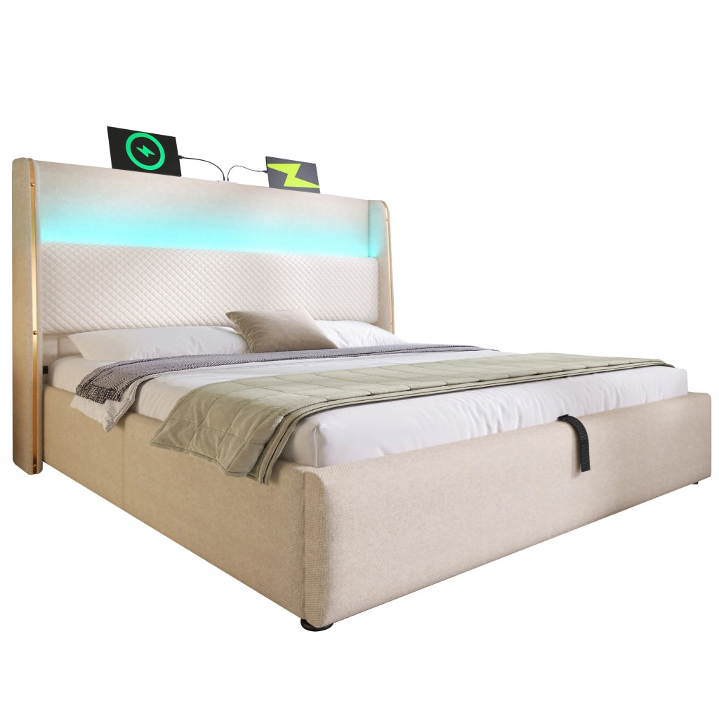 Letto matrimoniale 160x200 con contenitore LED USB-C e materasso