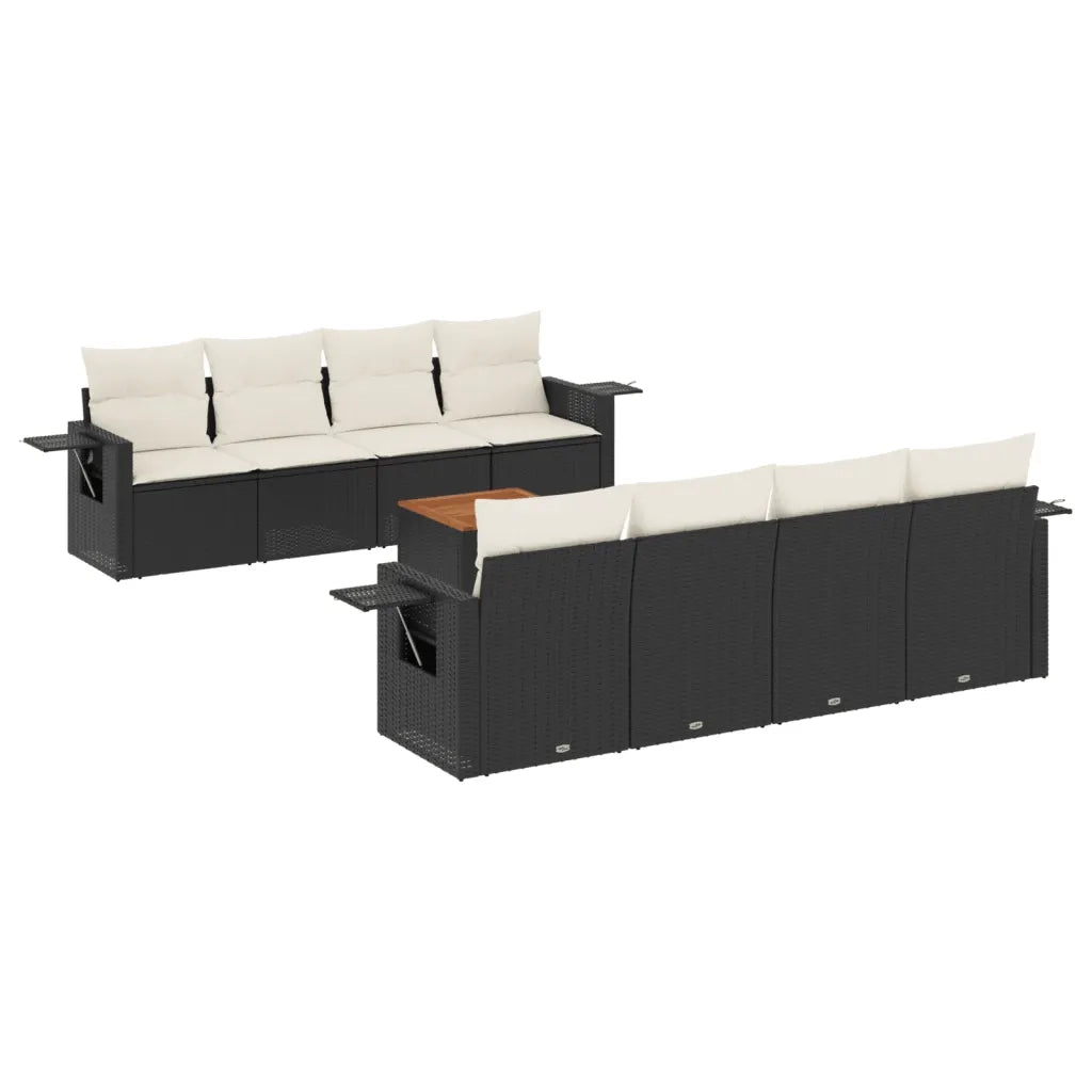 Set Divani da Giardino 9 pz con Cuscini Nero in Polyrattan 3224481
