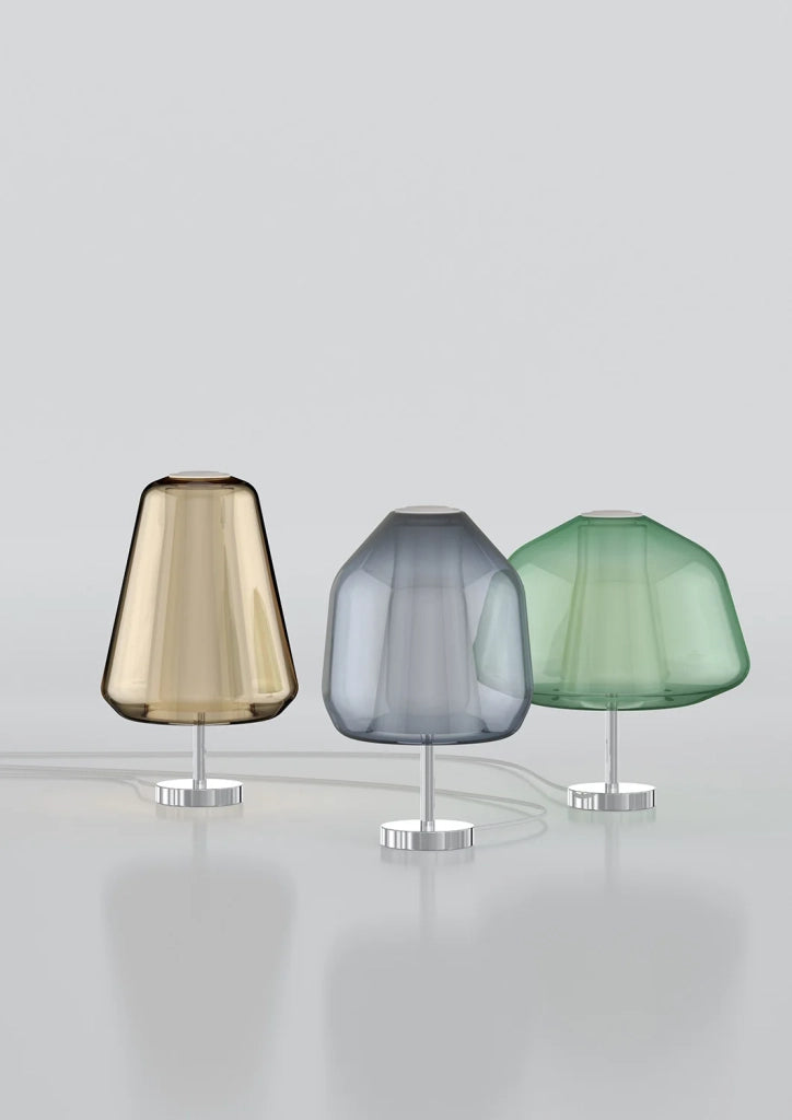 Lampada Contemporanea Double Skin Beta Metallo Cromo Vetro Blu 1 Luce E27