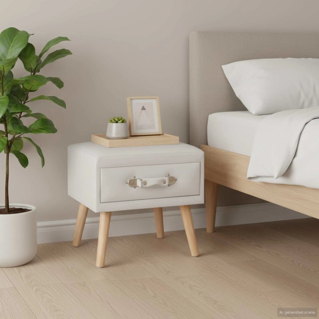 Comodino Bianco 40x35x40 cm in Similpelle 247536