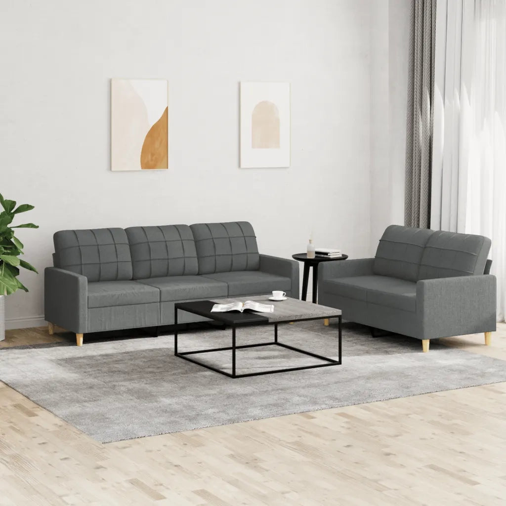 Set di Divani 2 pz con Cuscini Grigio Scuro in Tessuto 3201307