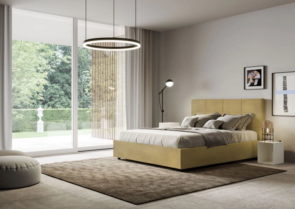 Letto 1 Piazza E Mezzo 130x190 cm con Rete Imbottito in Microfibra Mika Ocra