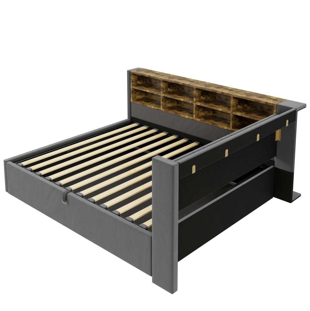 Letto imbottito 140x200 cm con contenitore, USB e luce notturna