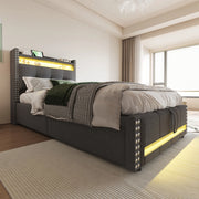 Letto imbottito singolo 90x200 cm con LED, USB e contenitore idraulico, grigio