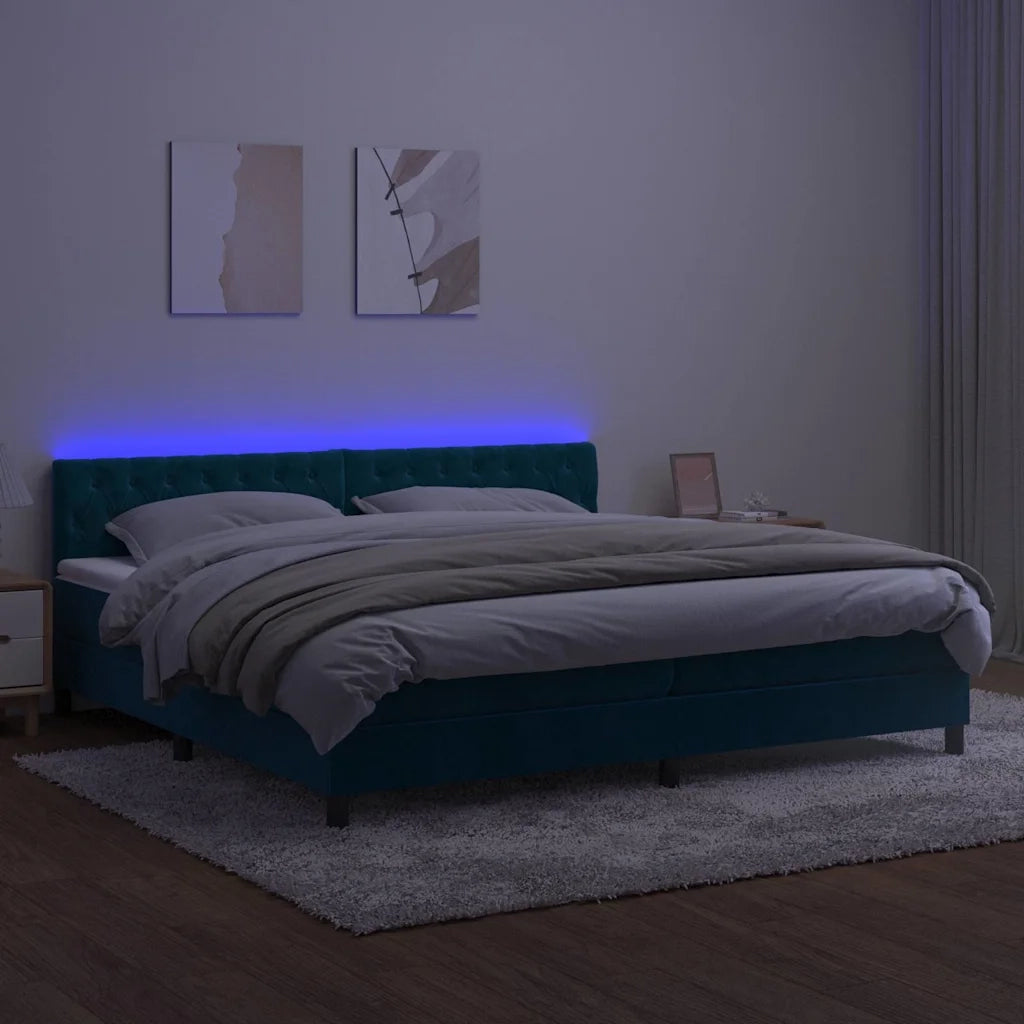 Letto a Molle con Materasso e LED Blu Scuro 200x200 cm 3134607