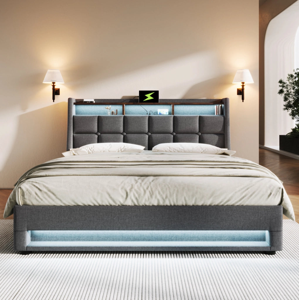 Letto matrimoniale contenitore LED USB 180x200 cm grigio