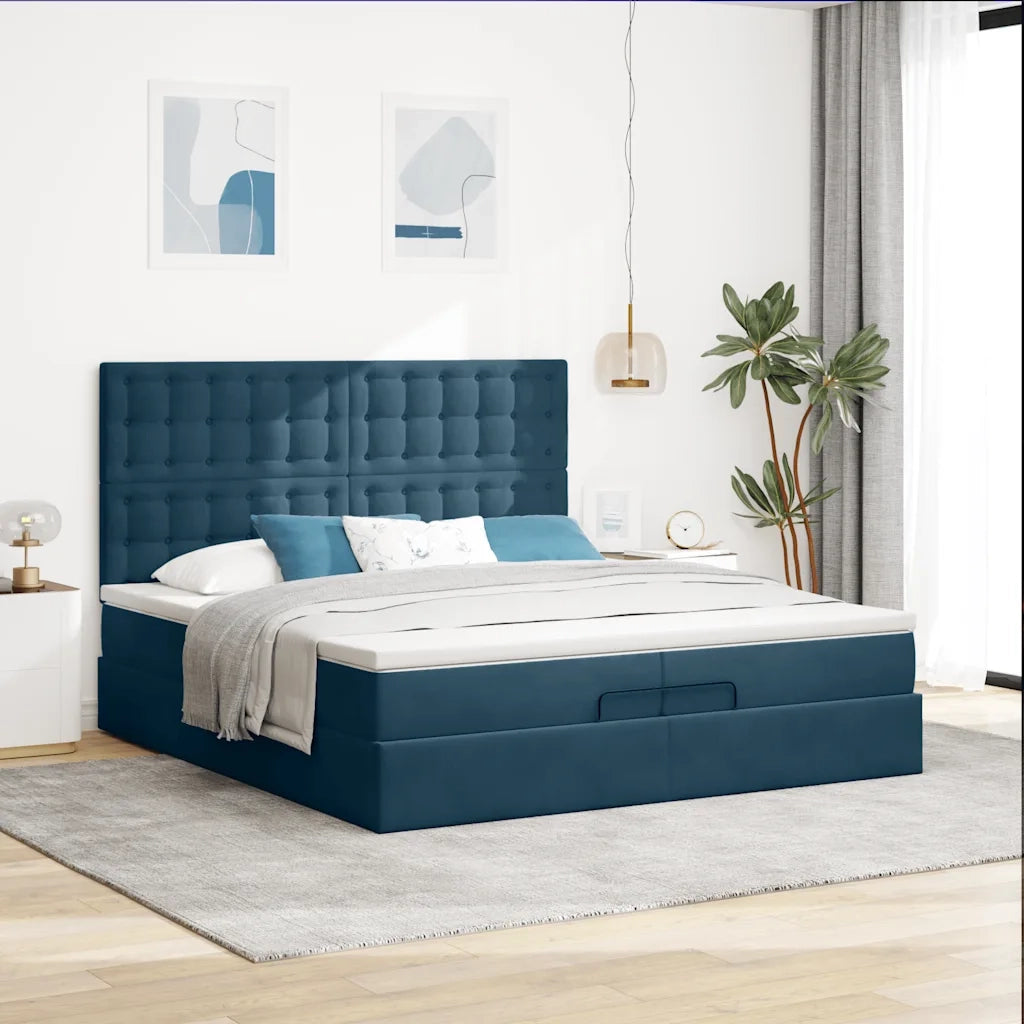 Pouf Letto con Materassi e LED Blu Scuro 200x200cm Velluto 3314490