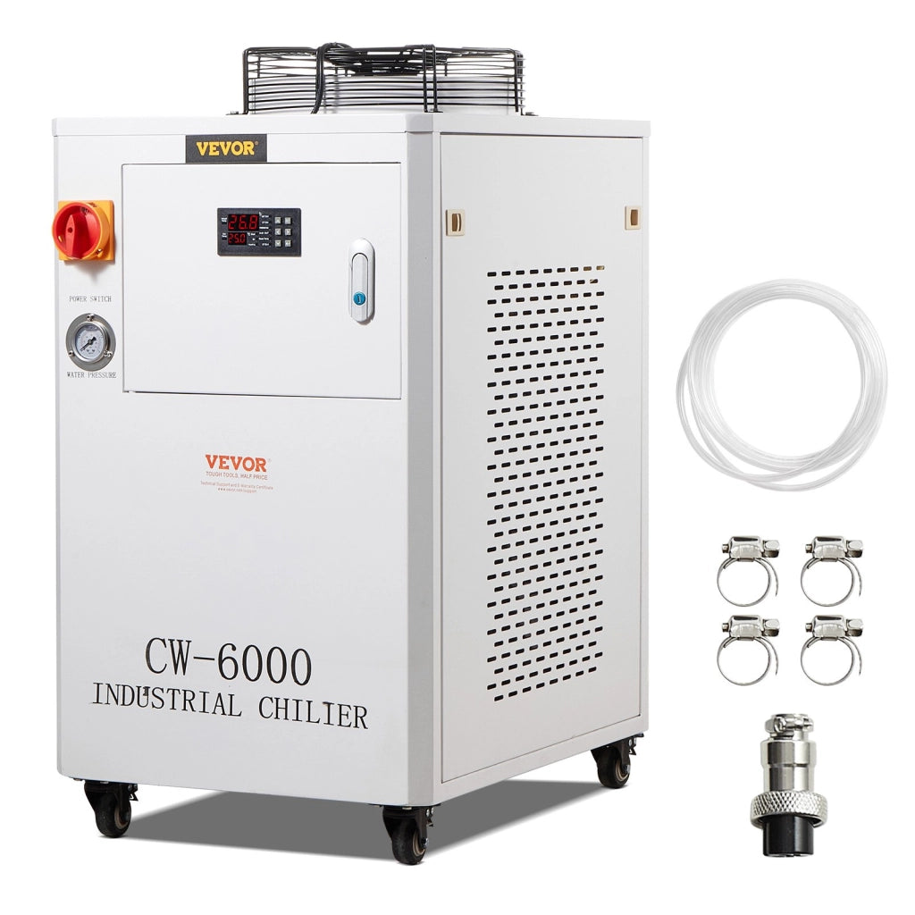 Refrigeratore d'acqua industriale CW-6000 1500 W, serbatoio 15 L, portata 65 L/min, robusto per macchina incisione laser, per officina
