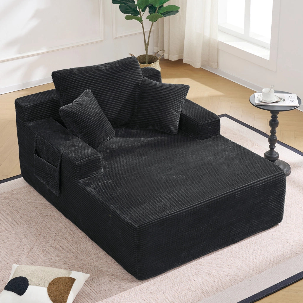 Divano Letto Convertibile con Tasche Laterali, Cuscini, in Corduroy Nero