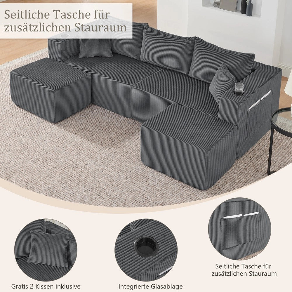 Divano angolare 3 posti ¨C Minimal ¨C velluto grigio imbottito con cuscini
