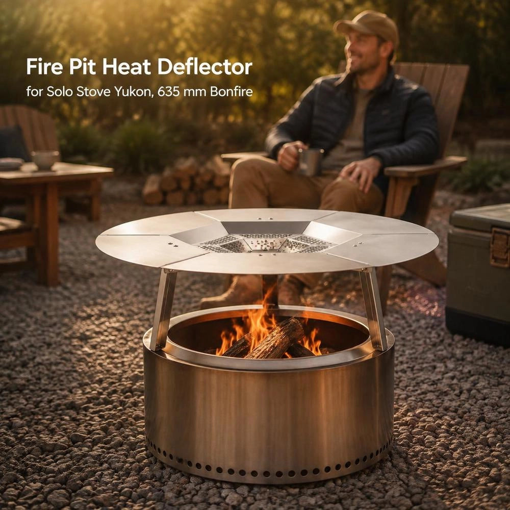 Heat Distributor For Fire Bowl, Φ 635x254 Mm, Round Campfire Heat Shield For Wood Fire Pit, Heat Distributor Made Of 304 Stainless Steel, Removable Burner Cover, Camping Accessory