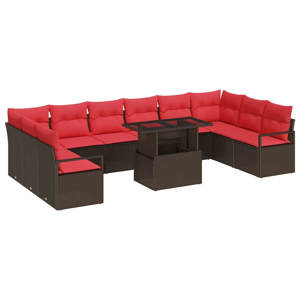 Set Divano da Giardino 11 pcs Marrone e Rosso polyrattan 3348900