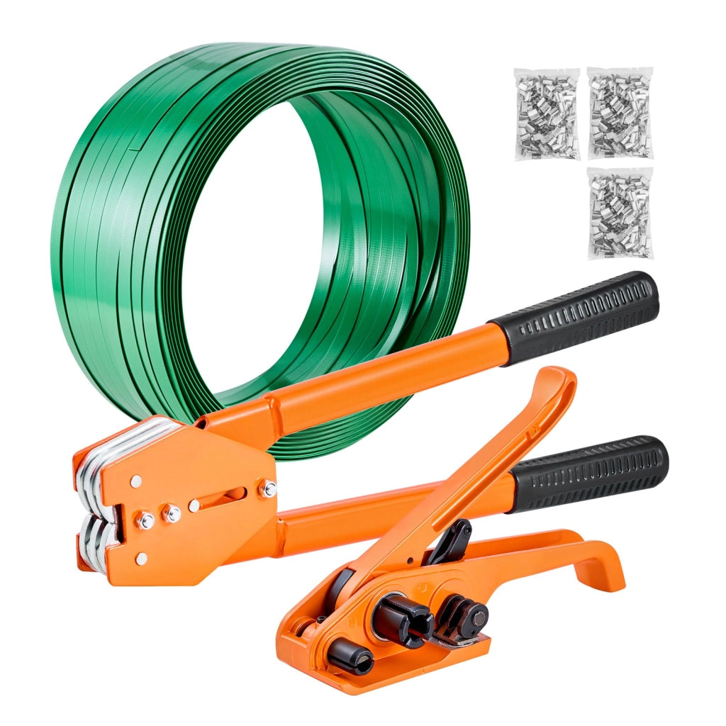 Kit di Reggiatura Manuale CL-PET300 con Tendireggia, Sigillatrice, Reggia in PET 304,8 m e 300 Sigilli Metallici per Imballaggio Pallet