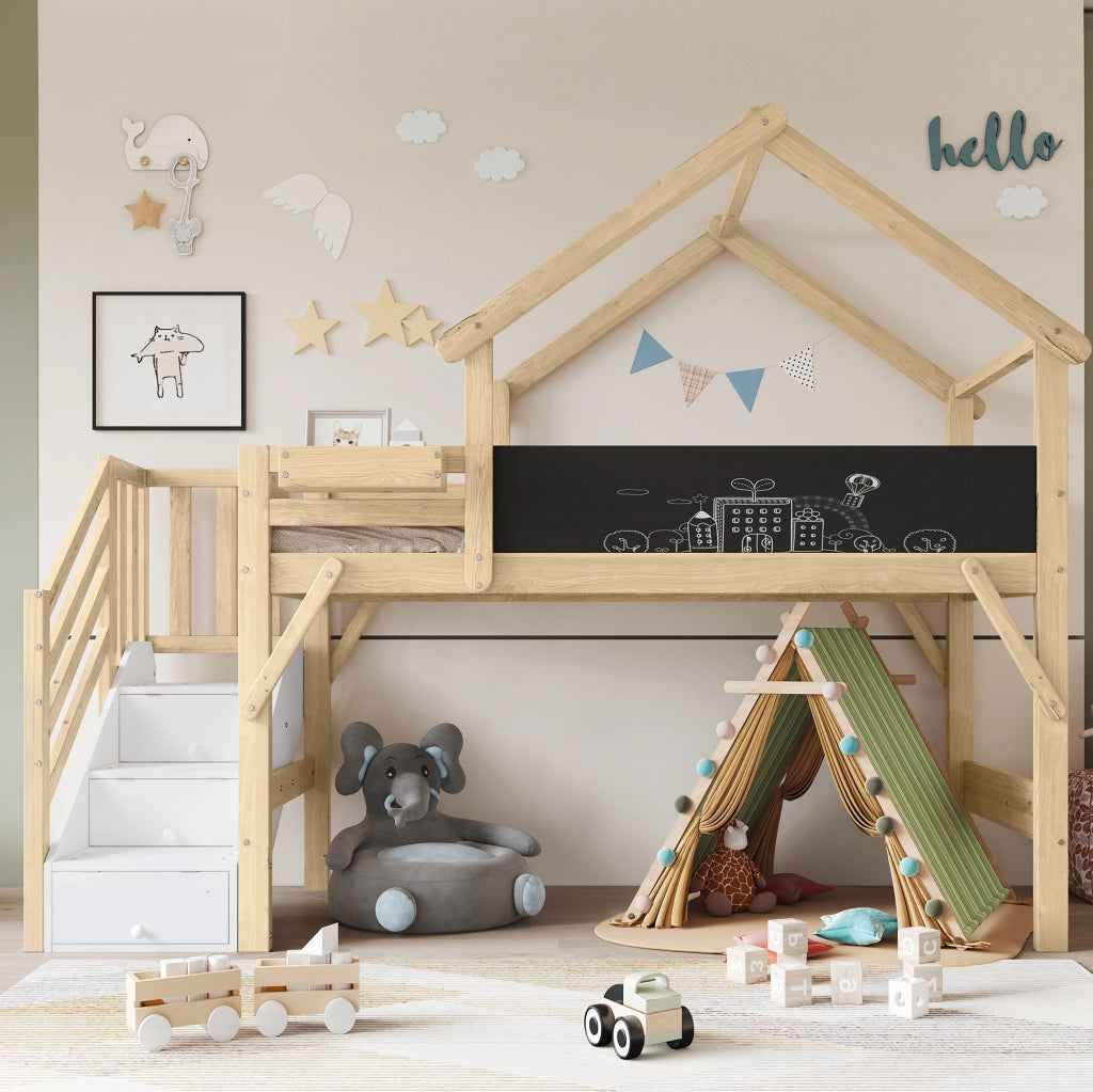Letto a castello per bambini 90x200 cm con scala contenitore
