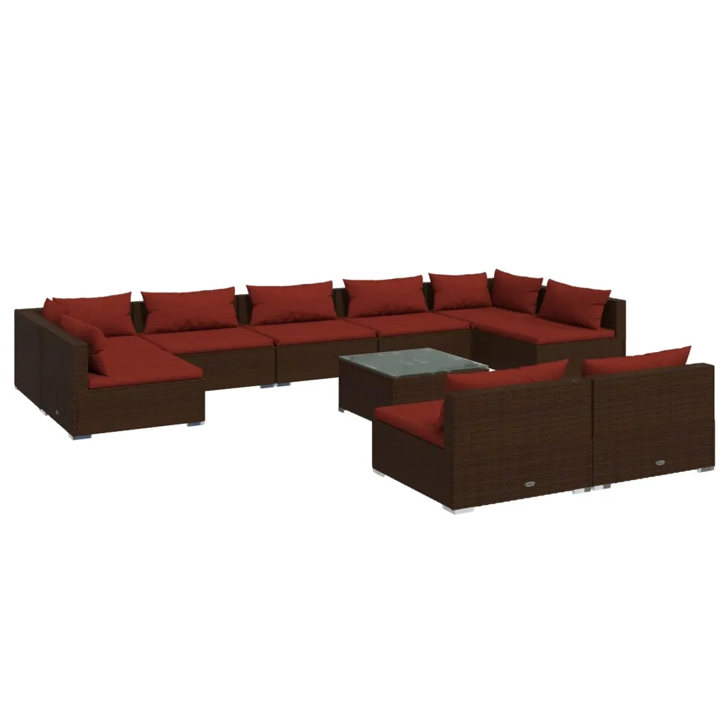 Set Divani da Giardino 10 pz con Cuscini in Polyrattan Marrone 3102035