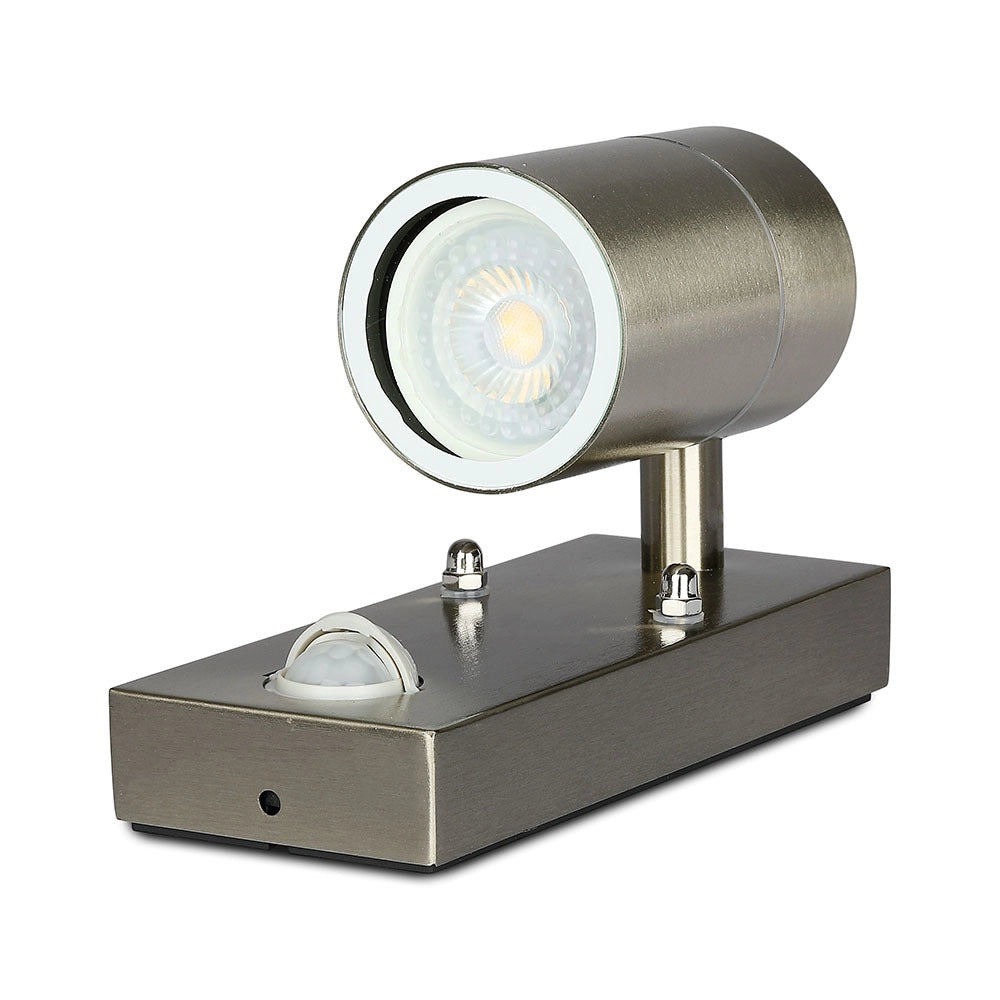 Applique da Parete GU10 con Sensore in Acciaio 2 Faretti IP44 – V-TAC – VT-7621PIR