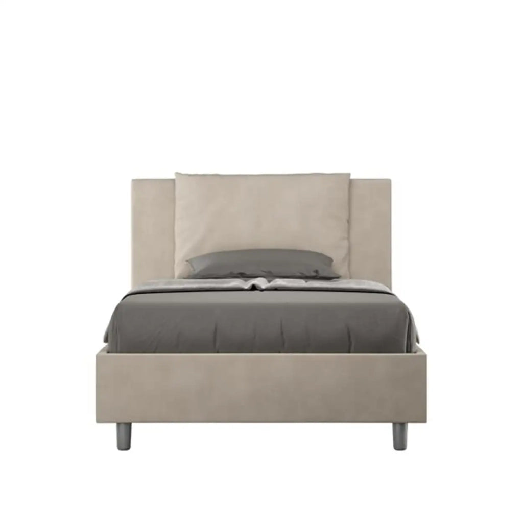 Letto una piazza e mezza contenitore imbottito 120x190 microfibra sabbia Antea