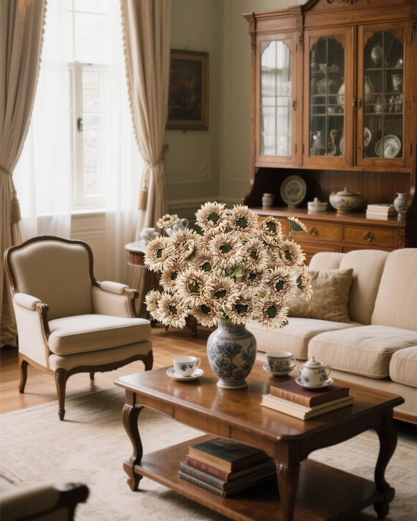 Gerbere artificiali, 6 pezzi, 30 fiori, color marrone caffè