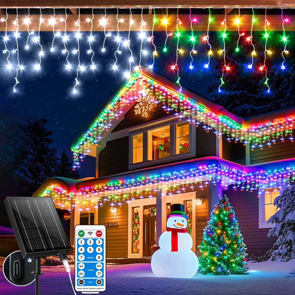 Catena luminosa solare da 30 metri, con 800 LED, telecomando, colore bianco e multicolore
